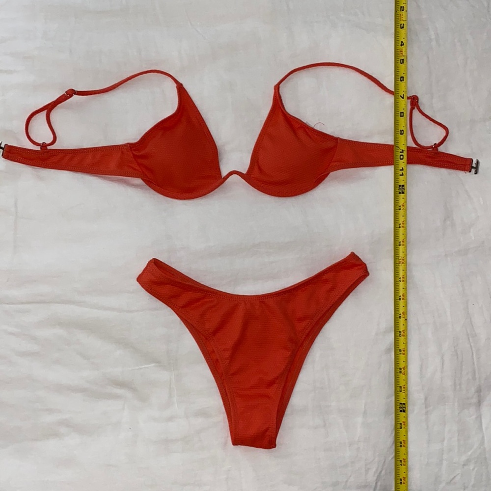 Solid Push Up Bikini Swimsuit- Red- SMALL
